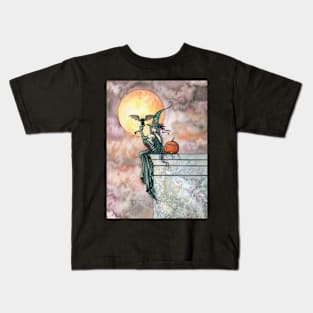 Batty Cat Witch Halloween Fantasy Art by Molly Harrison Kids T-Shirt